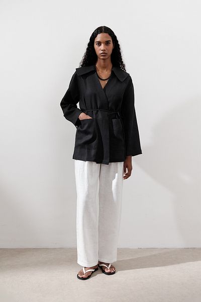 Manuka Linen Wide Collar Jacket Black
