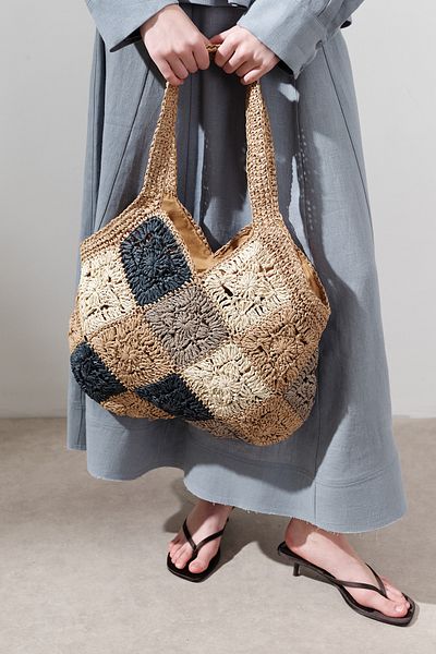 Manuka GEANTĂ DE PAIE CU MODEL PATCHWORK INDIGO