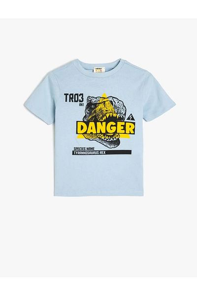 Koton Dinosaur Printed Blue Boy's T-Shirt 5Skb10094Tk
