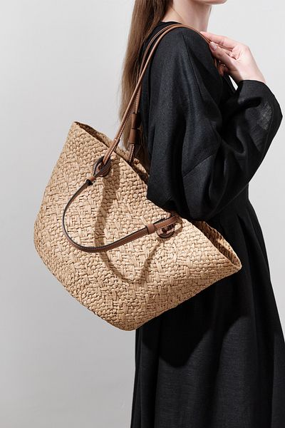 Manuka STROHTASCHE MIT LEDERRIEMEN NATURAL