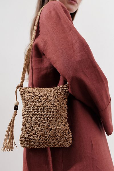 Manuka Tassel Detail Mini Straw Bag Natural