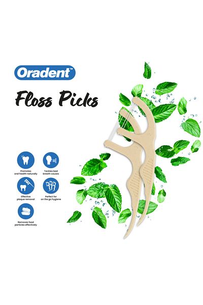 Oradent Eco Bamboo Floss Picks 50's, Mint Flavored Thread