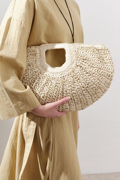Manuka Wicker Oval Hand Bag Beige
