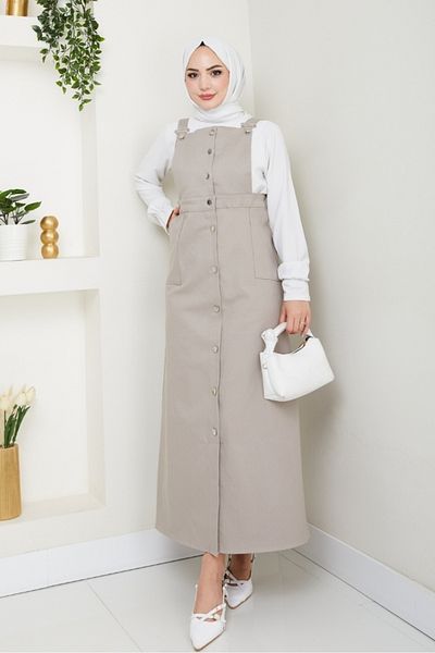 Bestenur Κουμπωτό Μήκος Gabardine Gilet 1552 - Stone