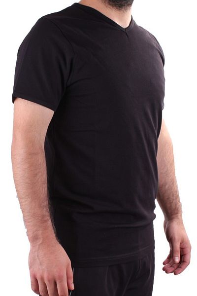 Twister Jeans 2302 Черна ежедневна памучна тениска с V-образно деколте