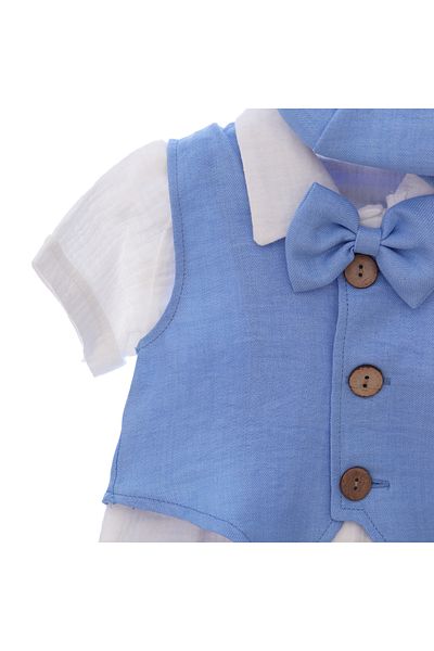 Recostore Costumas de vara din muselina pentru botez, bleu, 5 piese, REC3310