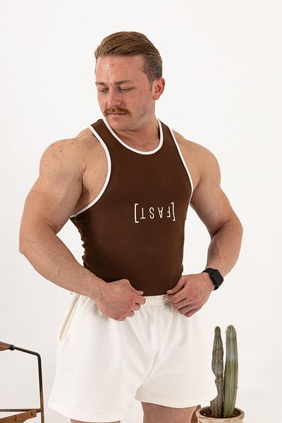 QUİCKPREP Men's Brown Ribbed Edge Ribbed Undershirt – Sports Cut [Fast] Printed