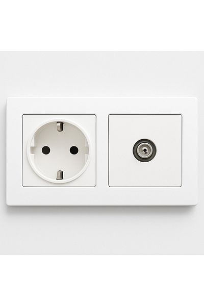 Ledarmy Karen Dual White Frame Socket Set Grounded Electrical Socket Tv Antenna Socket F Type Office and Home Use