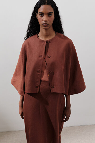 Manuka Linen Wide Sleeve Short Jacket Copper