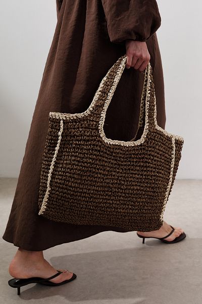 Manuka Contrast Detail Wicker Bag Brown