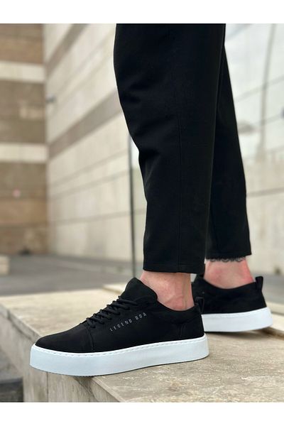Arda Ba0104 Lace-Up Black Suede White Sole Sports Classic Men's Shoes