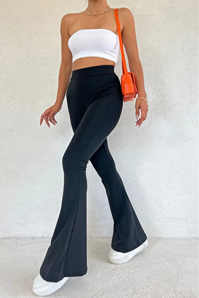 Vis Ta Vie Pantaloni de damă, negri, cu picior evazat, din țesătură pentru sc...