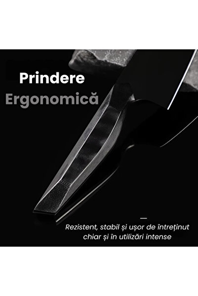 NEOSOR Cuțit Bucătar Profesional, Oțel 440C Titan Negru, Full Tang, Ascuțit 15°, Design Japonez Premium