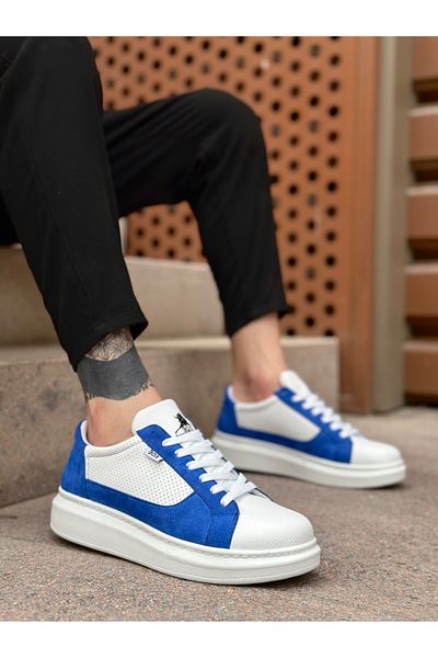 Arda Ba0423 Boa Thick High Sole White Blue Lace-Up Sports Men's Shoes