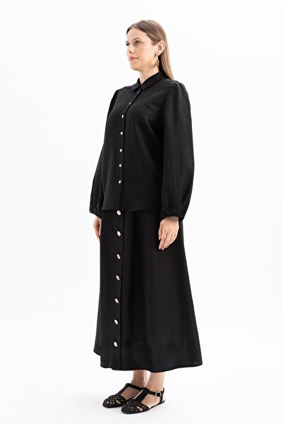 ALLDAY Black-Leg Sleeve Pile Detailed Linen Shirt