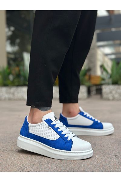 Arda Ba0423 Boa Thick High Sole White Blue Lace-Up Sports Men's Shoes