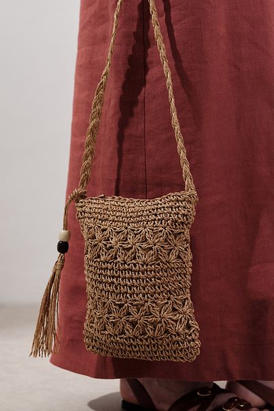 Manuka Tassel Detail Mini Straw Bag Natural