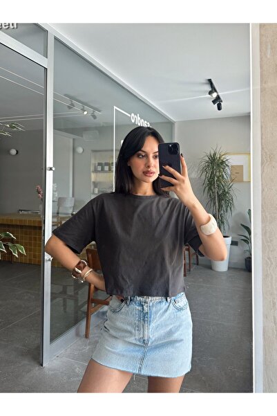 mydukkan.co Crop Basic cu mânecă scurtă dreaptă