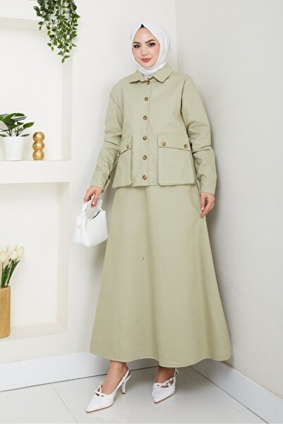 Bestenur Πουκάμισο με τσέπη και φούστα δύο τεμαχίων 1551 - Mint