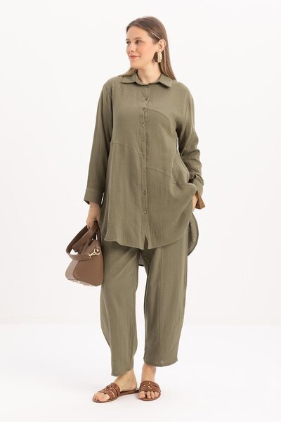 ALLDAY Риза с дълга задна част в цвят каки