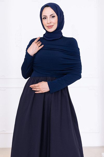 hafsamina Φόρεμα Draped Navy Blue HM2780