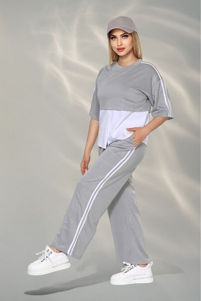 NEWCO Women's Sporty-Chic Suit – Button Detailed Top & Side Stripe Pants