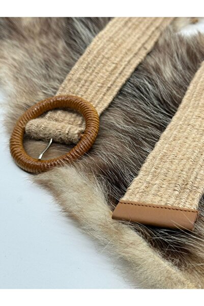 ASLIHAN KEMER حزام من القش للنساء مرن بإبزيم دائري