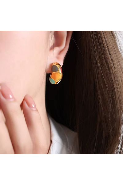 Siya Silver Mixed Color Enamel Curved Steel Earrings
