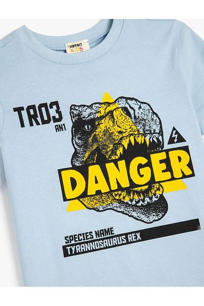 Koton Dinosaur Printed Blue Boy's T-Shirt 5Skb10094Tk