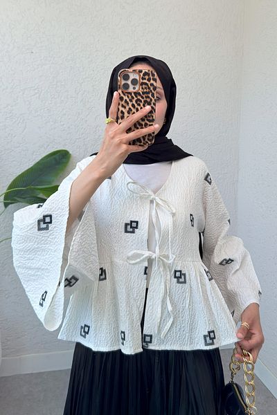 Salih Çelebi Τετράγωνο σχέδιο Midi Kimono 2336 - ΜΑΥΡΟ