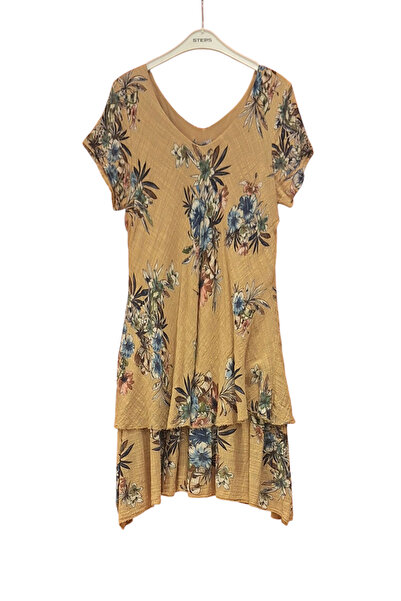 Z&A Front Back V Neck Printed Patterned Muslin Dress