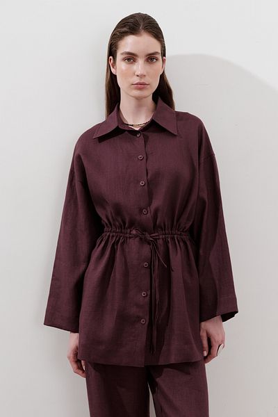 Manuka Linen Waist Tie Tunic Plum