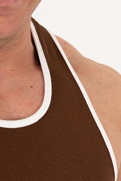 QUİCKPREP Men's Brown Ribbed Edge Ribbed Undershirt – Sports Cut [Fast] Printed
