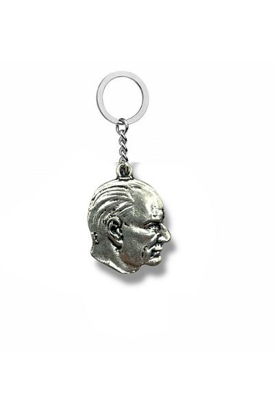 Herşey Nota Mustafa Kemal Atatürk Silhouette Figured Metal Keychain – Silver Color Unisex Accessory