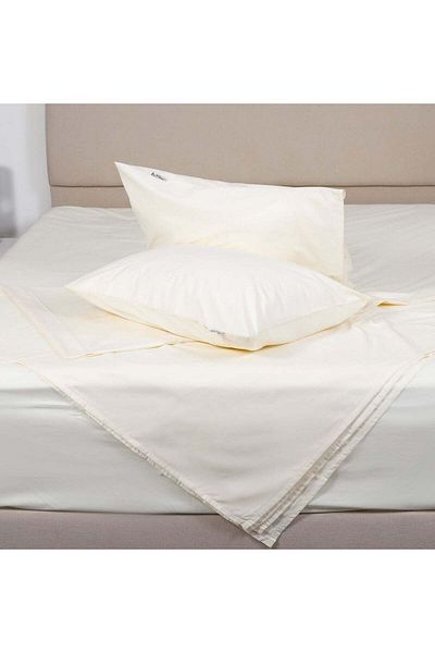 Bed N Home SA طقم ملاءات سرير مُجهزة، ١٠٠٪ قطن مصري، ٢٥٠ خيط، عاجي، ٢ غطاء وسادة. ١٤٠ × ٢٠٠ سم