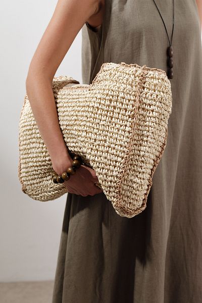 Manuka Contrast Detail Wicker Bag Beige