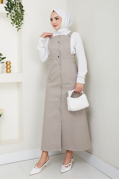 Bestenur Κουμπωτό Μήκος Gabardine Gilet 1552 - Stone