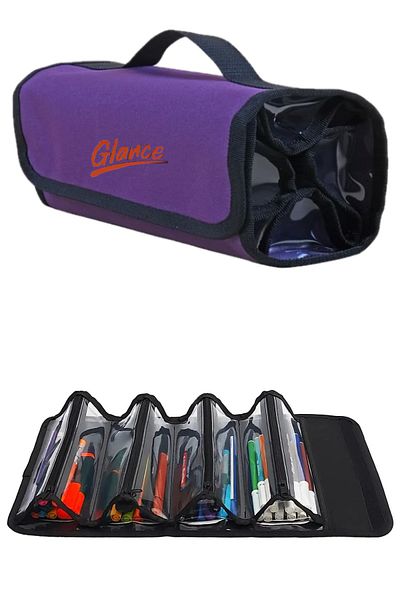 GLANCE 4-Section Purple Pen Bag with Handle