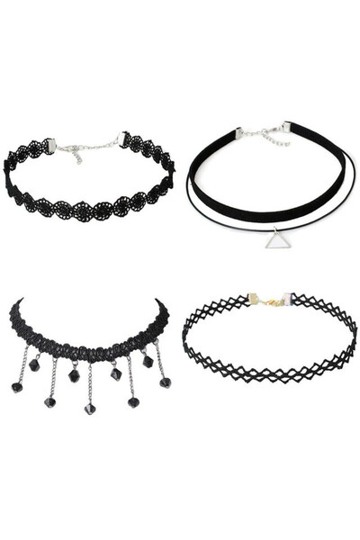 BLACK Комплект от 4 елегантни колиета тип „чокър“, черни