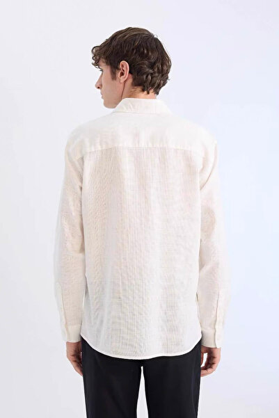 DeFacto Регулярний крій, поло-комір, довгі рукави, екрю, чоловіча сорочка D7394AX/ER77