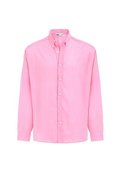 VAMOSCLO Βασικό πουκάμισο από βαμβακερό λινό oversized ροζ