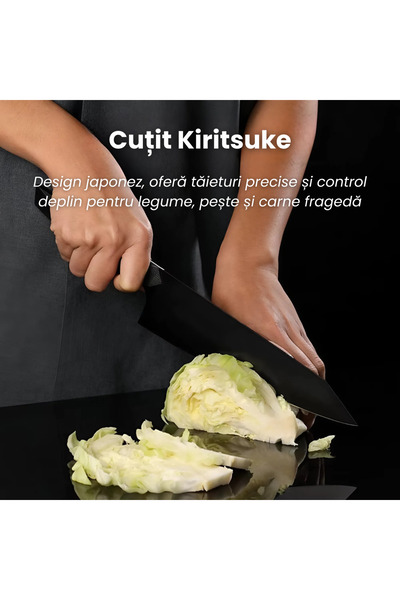 NEOSOR Cuțit Bucătar Profesional, Oțel 440C Titan Negru, Full Tang, Ascuțit 15°, Design Japonez Premium