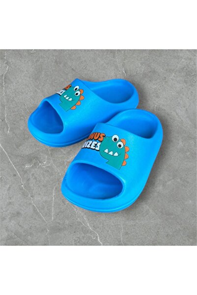 AkınalBella Boy's Blue Dinosaur Printed Pool Beach Daily Slide Slippers