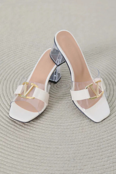 Firibu حذاء شبشب بكعب شفاف مرصع بأحجار الراين