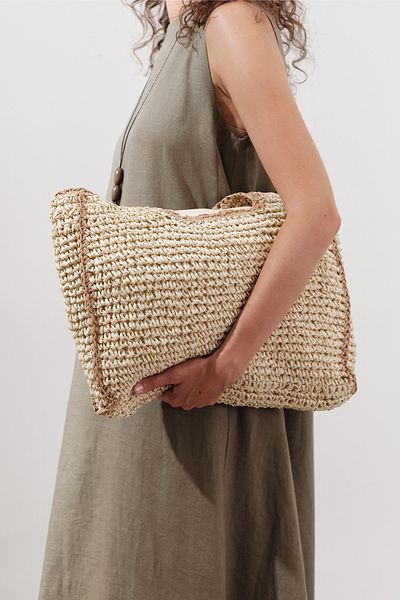 Manuka Contrast Detail Wicker Bag Beige