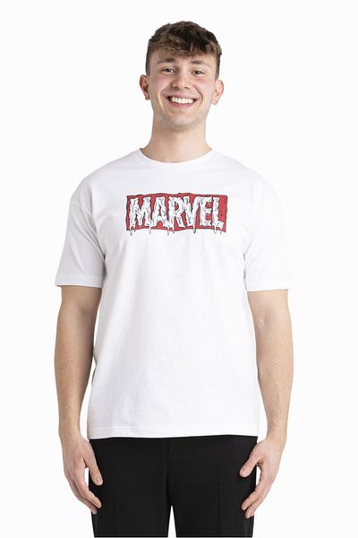 Dr. Marvelous Cos. Men's casual short-sleeved cotton T-shirt with Marvel superhero logo, white, S