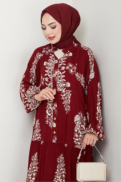 Bestenur Niral Woven Viscose Dress 1542 - Burgundy