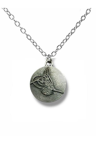 Herşey Nota Unisex Necklace with Ottoman Tughra Figure – Silver Color Metal Design with 60 cm Chain