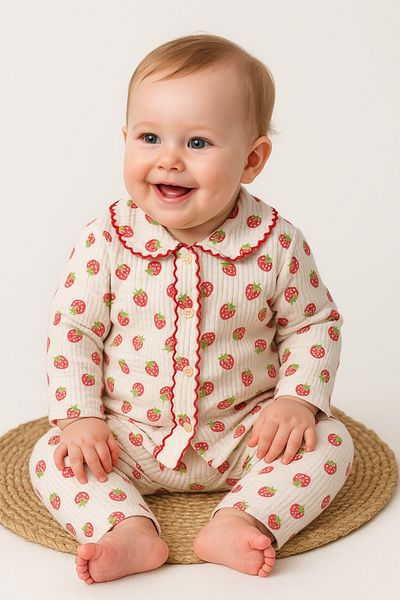 Baby Bakkal Gift Baby Strawberry Printed Pajama Set (0-3) Months