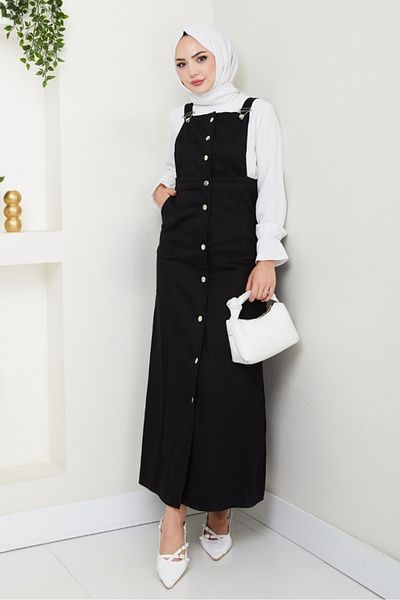 Bestenur Κουμπωτό Μπουφάν Gabardine Gilet 1552 - Μαύρο